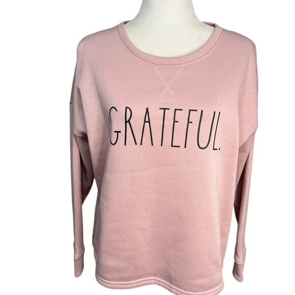 RAE DUNN Mauve GRATEFUL Crew Neck‎ Long Sleeve Relaxed Fit Sweatshirt Size Small - Picture 1 of 8